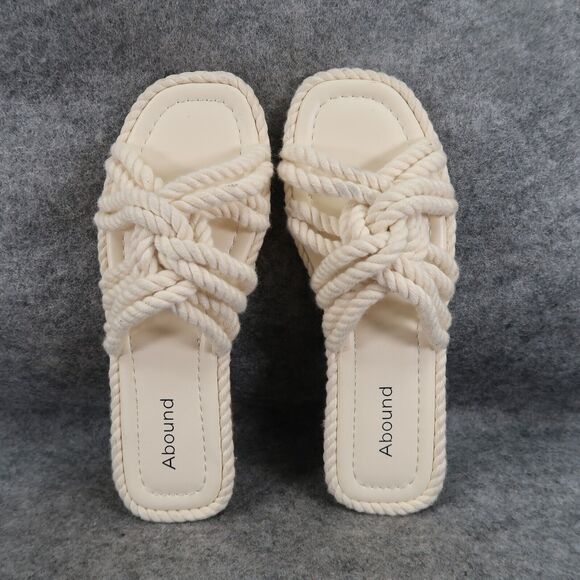 Abound Shoes Womens 5 Sandal Slides Flat Casual Rope Knot Straps White Slip On - Picture 6 of 13